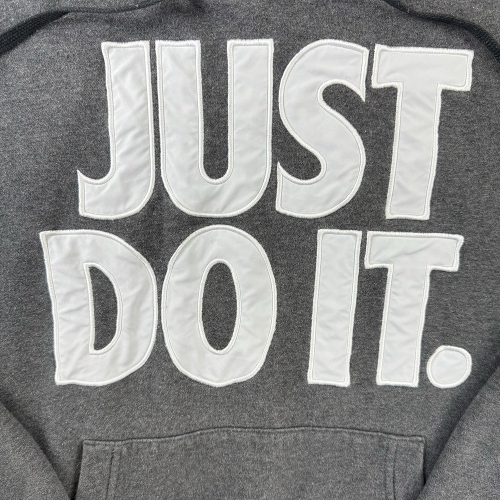 Nike Just Do It Hoodie Sweatshirt Size Medium Gray Pullover Swoosh - READ Flawed - Picture 10 of 12